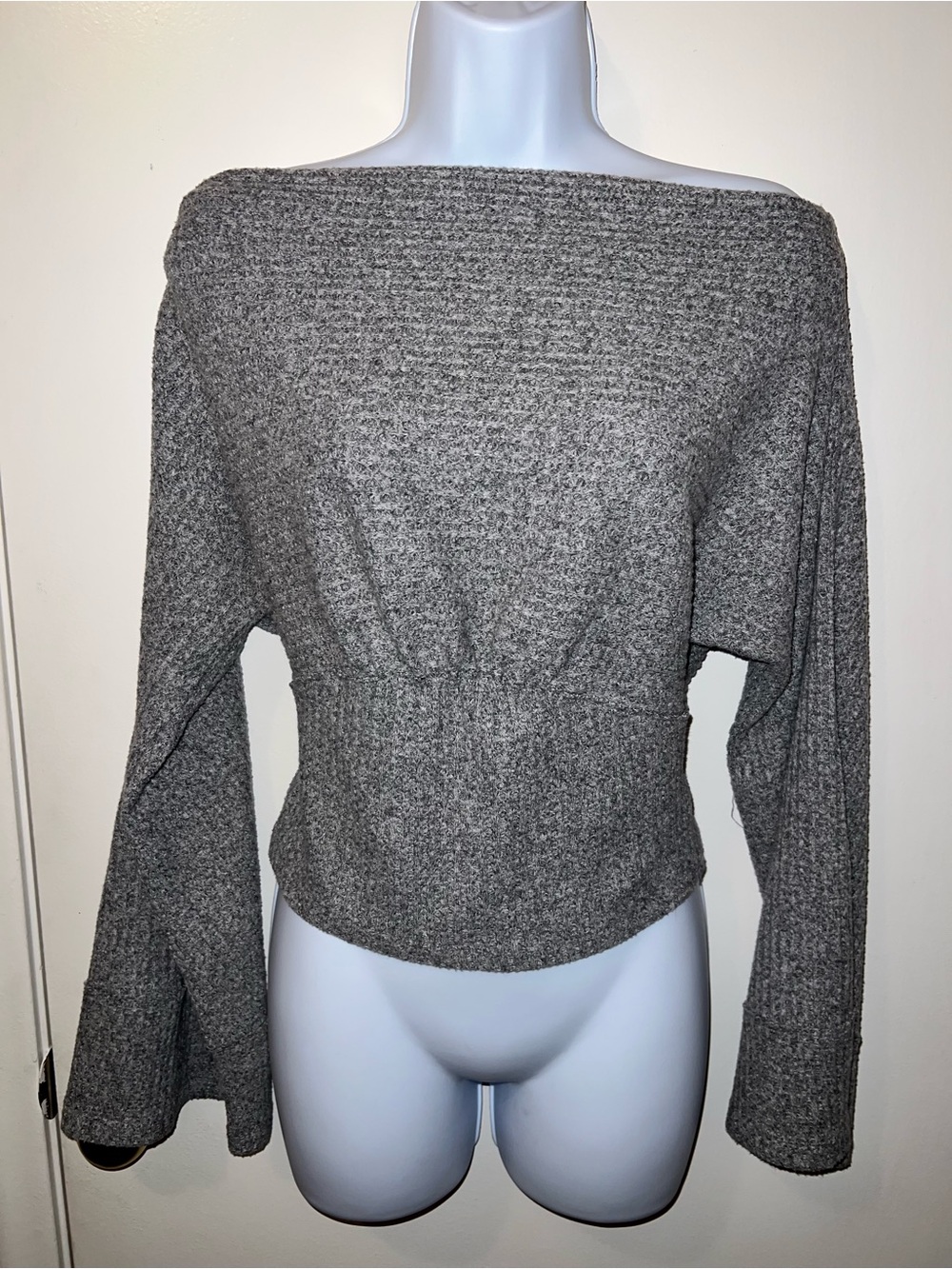 We The Free Heather Gray Off-the-Shoulder Knit Sweater